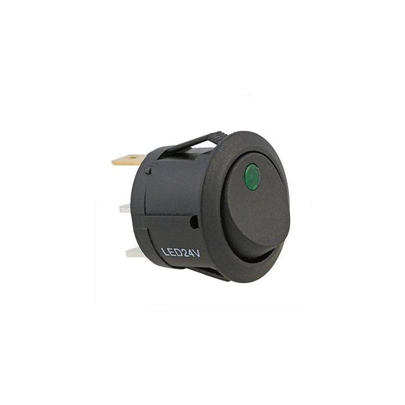 W4 Round Rocker Switch 12V-24V 22Mm Green Dot, Led Illumination | UK Camping and Leisure