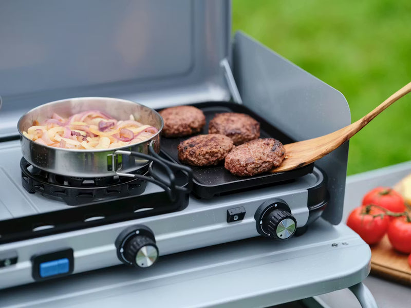 Campingaz Camping Kitchen 2 Multi-Cook Double Burner Portable Camping Gas Stove and Side Grill