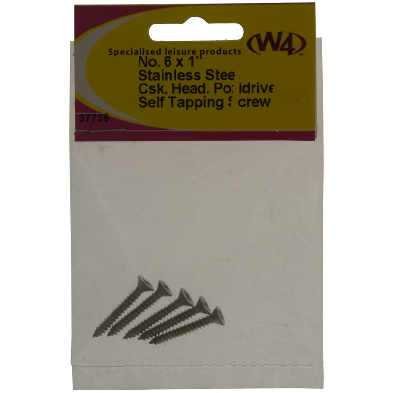 W4 No 6 Counter Sunk 1" S/S (5) 37736 W4 - UK Camping And Leisure