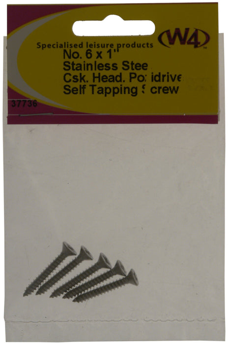 W4 No 6 Counter Sunk 1" S/S (5) 37736 W4 - UK Camping And Leisure