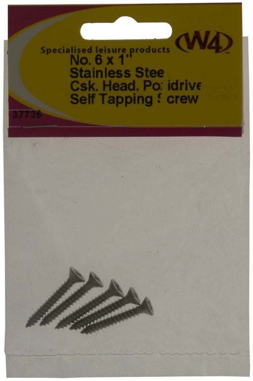 W4 No 6 Counter Sunk 1" S/S (5) 37736 W4 - UK Camping And Leisure