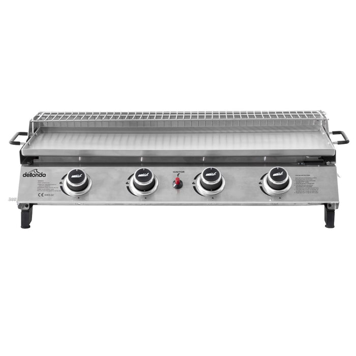 Dellonda 4 Burner Stainless Steel Portable Gas Plancha with Warming Rack 10kW Dellonda - UK Camping And Leisure