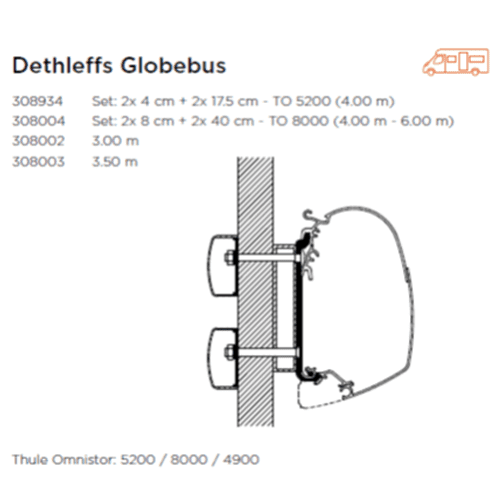 Thule Adapter TO 8000 Dehtleffs Globebus | 4.00m (set: 2x 8cm + 2x 40cm) Thule - UK Camping And Leisure