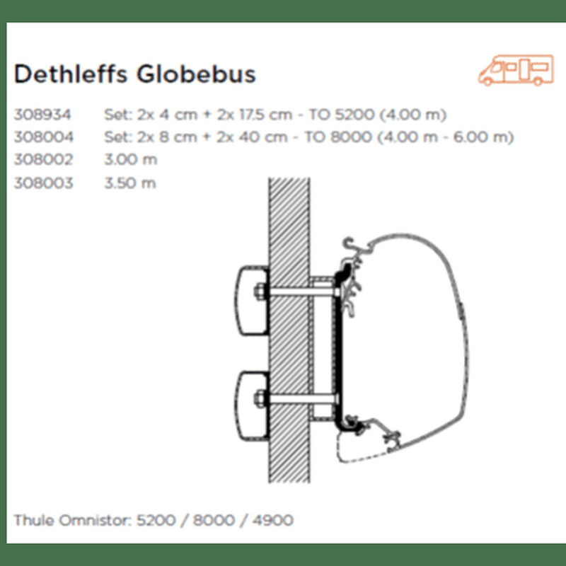 Thule Adapter TO 5200 Dethleffs Globebus | 4.00m (set: 2x 4cm + 2x 175cm) Thule - UK Camping And Leisure