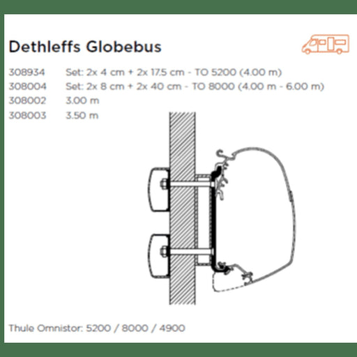 Thule Adapter TO 5200 Dethleffs Globebus | 4.00m (set: 2x 4cm + 2x 175cm) Thule - UK Camping And Leisure