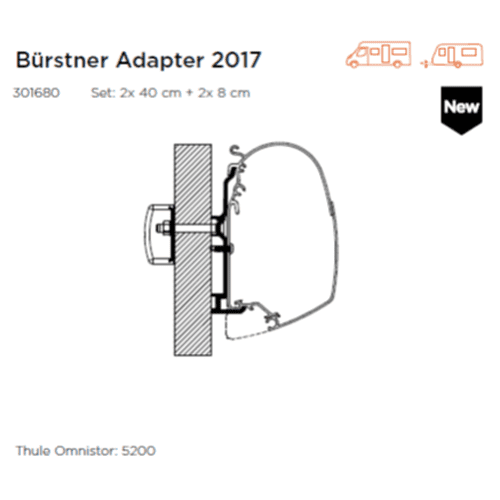 Thule Adapter Wall Bürstner 2017 (set: 2x 40cm + 2x 8cm) Thule - UK Camping And Leisure