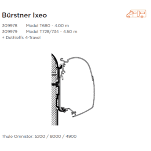 Thule Adapter Wall Bürstner Ixeo Model T728/734 | 4.50m Thule - UK Camping And Leisure
