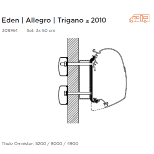 Thule Adapter Wall Eden / Allegro / Trigano > 2010 (set: 3x 50cm) Thule - UK Camping And Leisure
