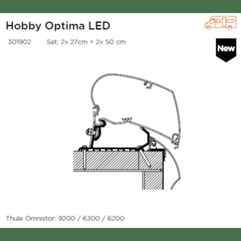 Thule Adapter Roof Hobby Optima Deluxe/Premium LED (set: 2x 27cm + 2x 50cm) Thule - UK Camping And Leisure