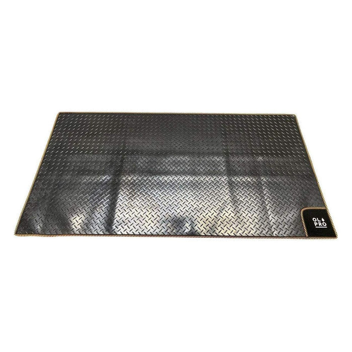Olpro Awning Tunnel Mat 1500mm x 800mm Black Rubber checker board with Orange Edge Trim Olpro - UK Camping And Leisure