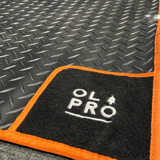 Olpro Awning Tunnel Mat 1500mm x 800mm Black Rubber checker board with Orange Edge Trim Olpro - UK Camping And Leisure