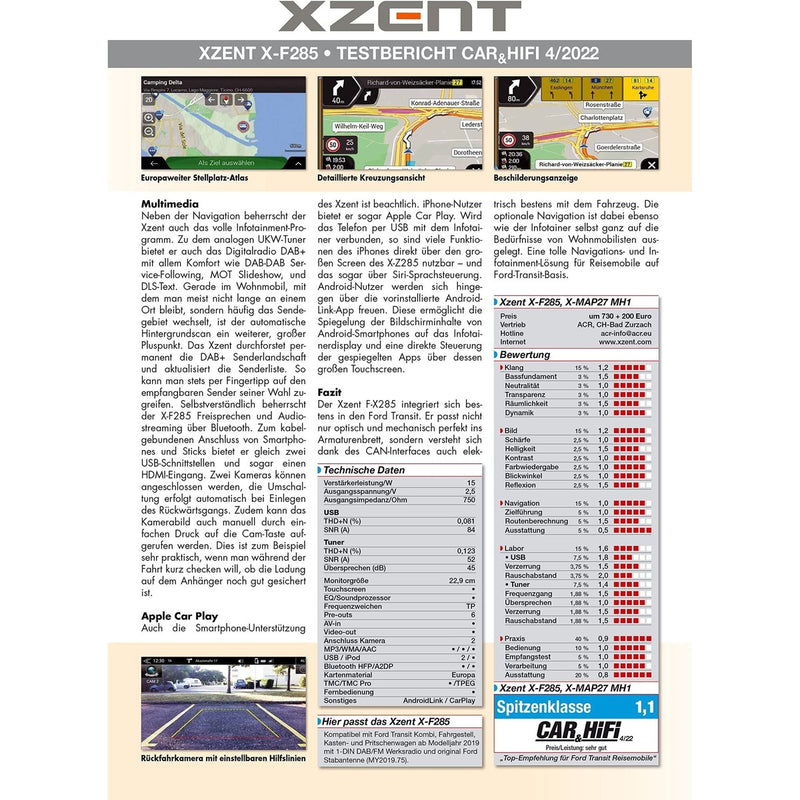 Xzent X-F285 Ford Transit Plus Apple Carplay X-F285 Xzent - UK Camping And Leisure