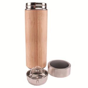 Via Mondo Vacuum Flask 05L S Steel/Bamboo Temp Gauge 8036417 Via Mondo - UK Camping And Leisure