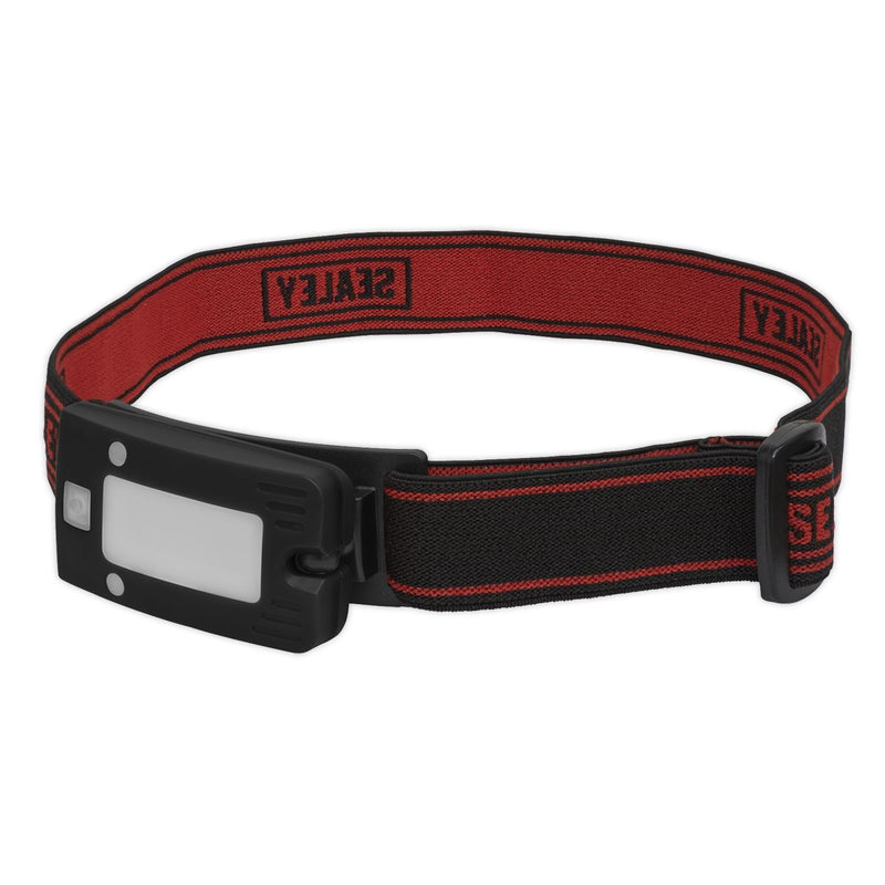 2W COB LED Rechargeable Head Torch Auto Sensor Cycling Front Rear Light Black Sealey - UK Camping And Leisure