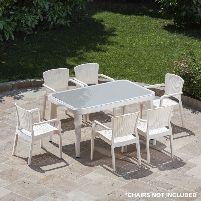 Dellonda  Dining Tables with Tempered Glass Top 150 x 90 x 76cm - Ivory White Dellonda - UK Camping And Leisure