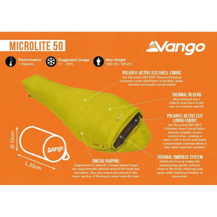 Vango Microlite 50 50 Blazing Yellow Sleeping Bag Vango - UK Camping And Leisure