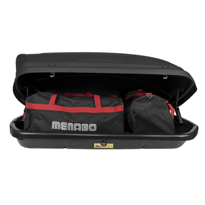 Menabo Mania 460 Litre Black Roof Box (75kg Max.) Menabo - UK Camping And Leisure