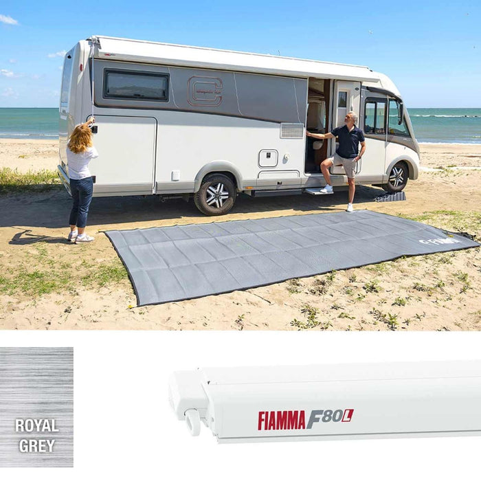 Fiamma F80L 550 Awning Polar White - Royal Grey (07840L03R) Winch Handle Roof Mounted Fiamma - UK Camping And Leisure