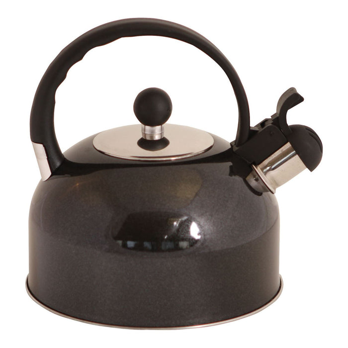 Bathurst black stainless steel whistling kettle (2.2L) 1143b Quest - UK Camping And Leisure