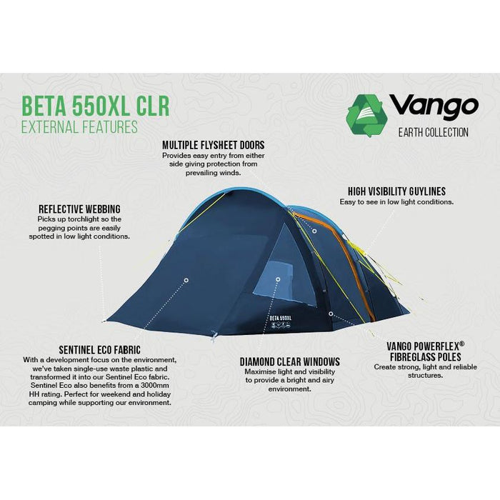 Vango Beta CLR 550XL Blue 5 Person Tent Camping Waterproof Fast Pack