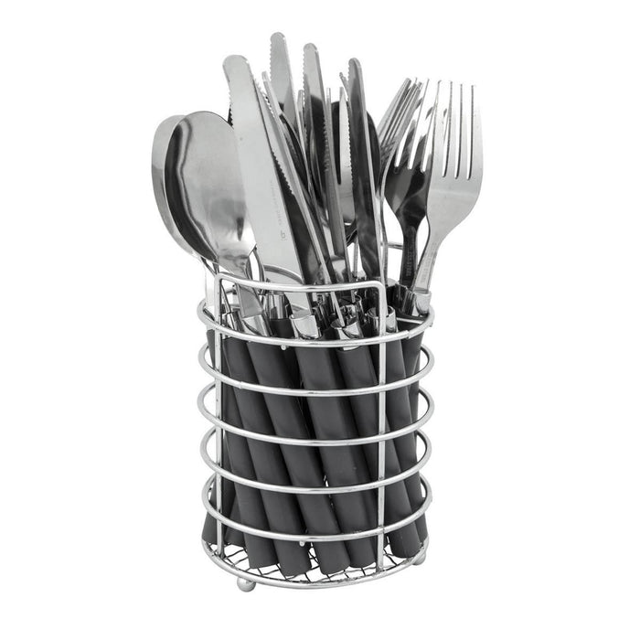 Bo-Camp Cutlery Set with Basket 24 Pieces 6 Persons Grey Bo-Camp - UK Camping And Leisure