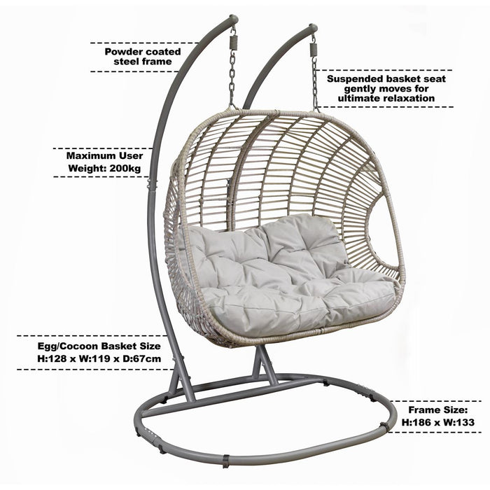 Dellonda Double Swinging Egg Chair with Cushion DG61 Dellonda - UK Camping And Leisure