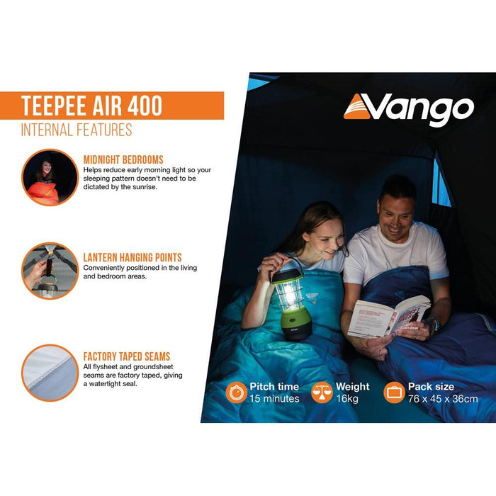 Vango Teepee Air 400 Tent 4 Person Man Waterproof Outdoor Camping  Festival