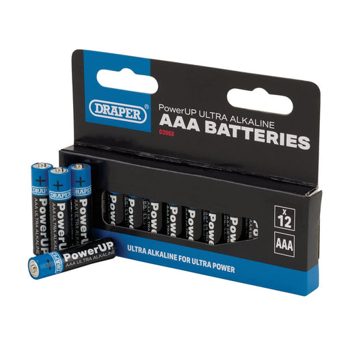 Draper PowerUP Ultra Alkaline AAA Batteries (Pack of 12) 03968 Draper - UK Camping And Leisure