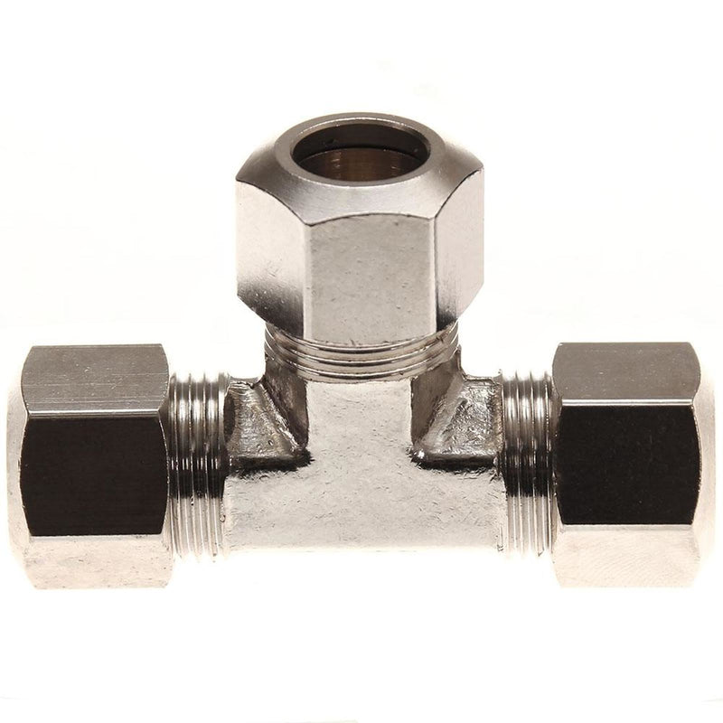 3/8" Compression Tee Nickel Plated Brass for Campervan Water Systems