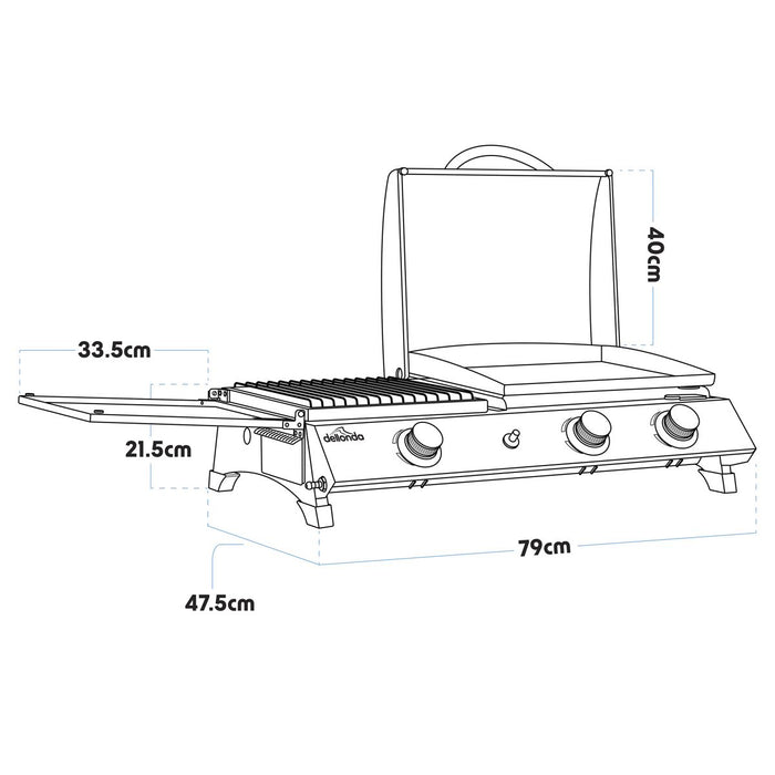 Dellonda 3 Burner Stainless Steel Portable Gas Plancha/Grill 8.5kW Dellonda - UK Camping And Leisure