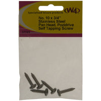 W4 No 10 Pan Head 3/4" S/S (5) 37741