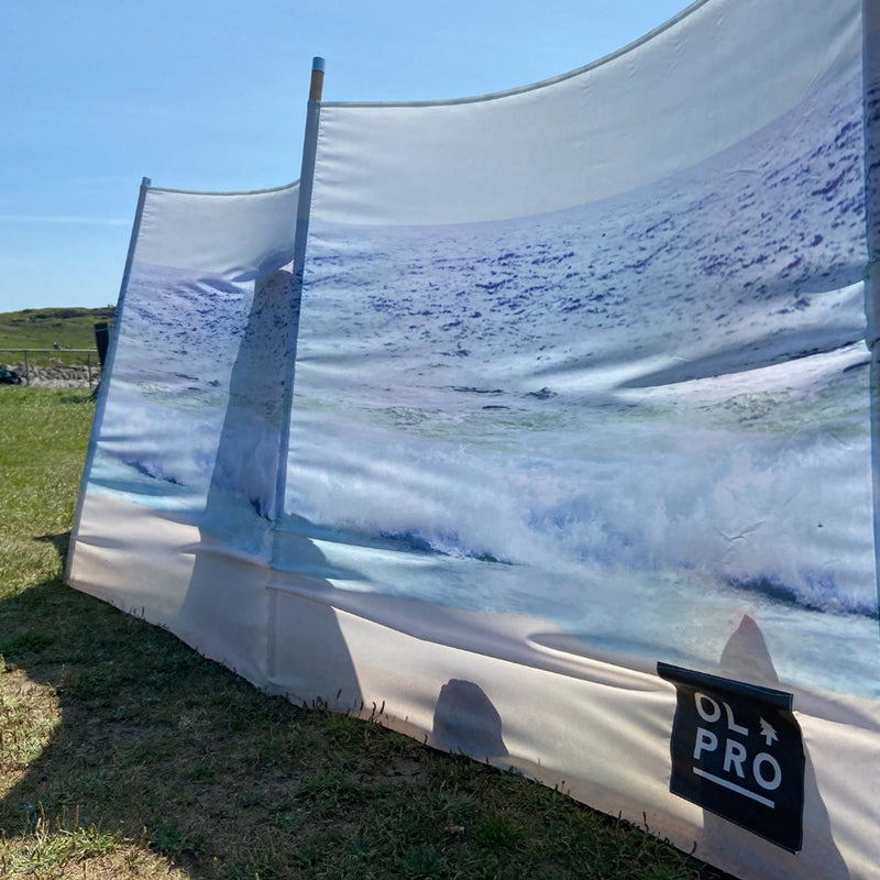 Olpro The Beach 5 Pole Windbreak (Wooden poles) 140CM High Olpro - UK Camping And Leisure