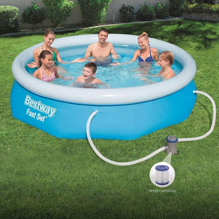 Bestway 10ft Fast Set Pool  10 Foot Kids Round Swimming Pool with Filter Pump Bestway - UK Camping And Leisure