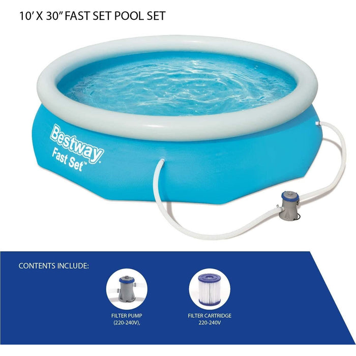 Bestway 10ft Fast Set Pool  10 Foot Kids Round Swimming Pool with Filter Pump Bestway - UK Camping And Leisure