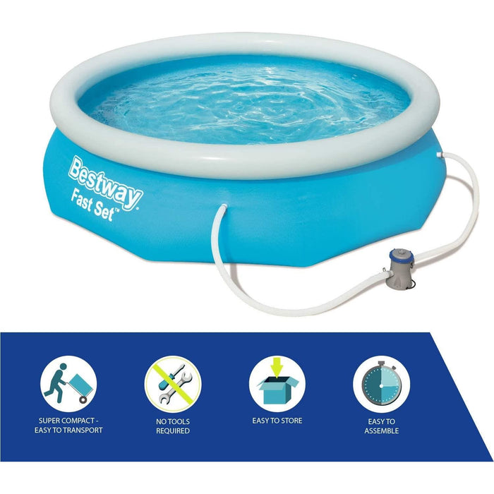 Bestway 10ft Fast Set Pool  10 Foot Kids Round Swimming Pool with Filter Pump Bestway - UK Camping And Leisure