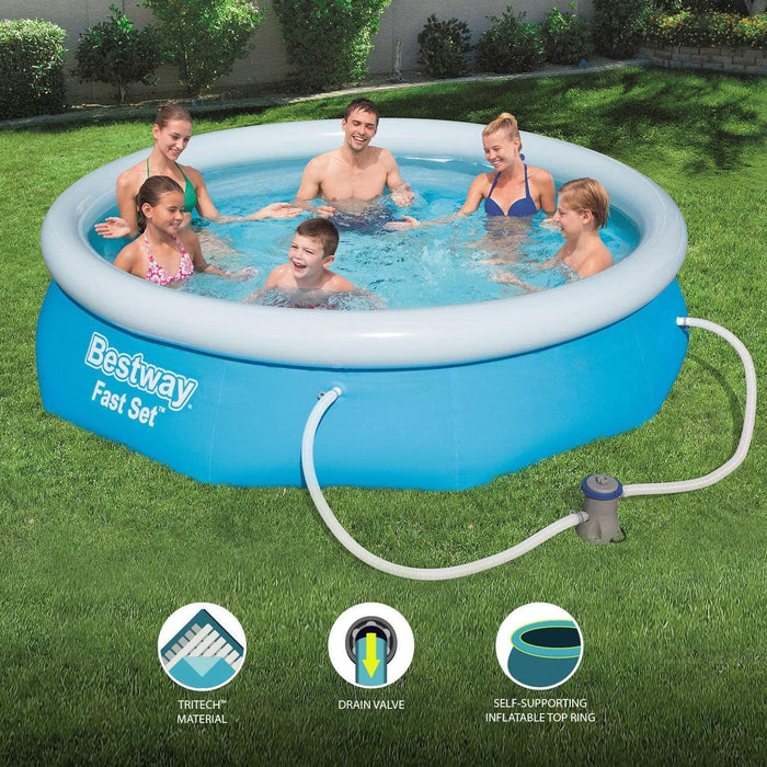 Bestway 10ft Fast Set Pool  10 Foot Kids Round Swimming Pool with Filter Pump Bestway - UK Camping And Leisure