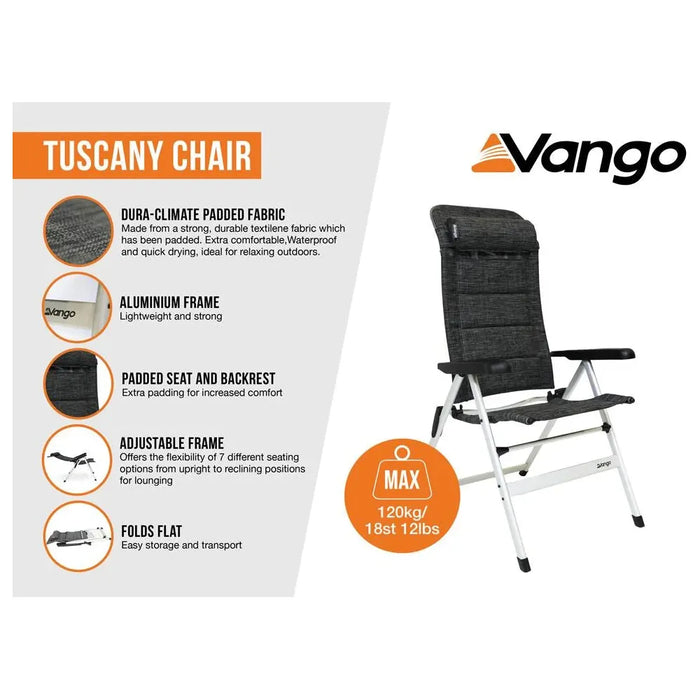 Vango Tuscany Recliner Camping Chair Tall Heather Grey Vango - UK Camping And Leisure