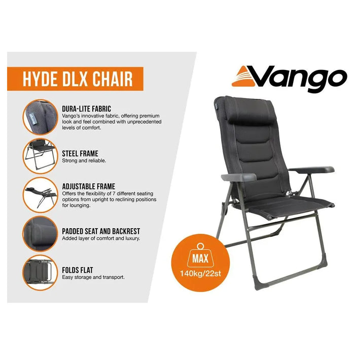 Vango Hyde DLX Grey Recliner Camping Chair Vango - UK Camping And Leisure