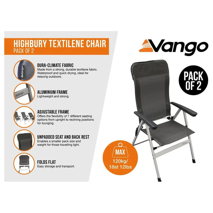 Vango Highbury Textilene Chair (Two Chair Pack) Tall Denim Drift Vango - UK Camping And Leisure