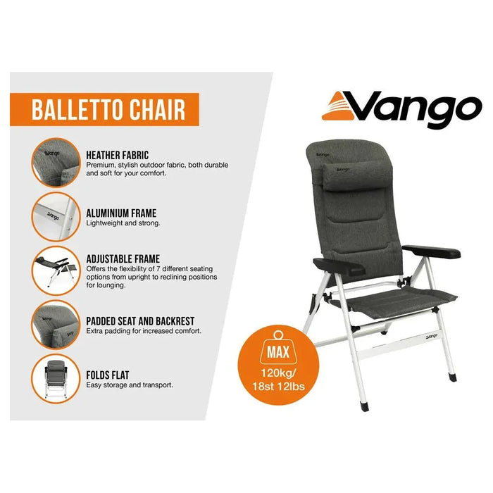 Vango Balletto Grey Recliner Chair Tall Heather Vango - UK Camping And Leisure