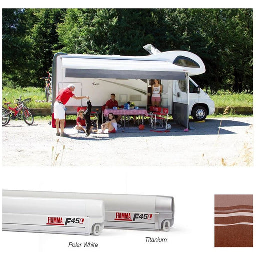 Fiamma Polar White F45L 450 Awning Sahara Fabric (06530-01S) Winch Handle Wall Mounted Fiamma - UK Camping And Leisure