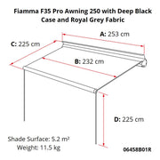 Fiamma F35 Pro 250 Awning Deep Black Case Royal Grey Fabric Campervan Caravan Fiamma - UK Camping And Leisure