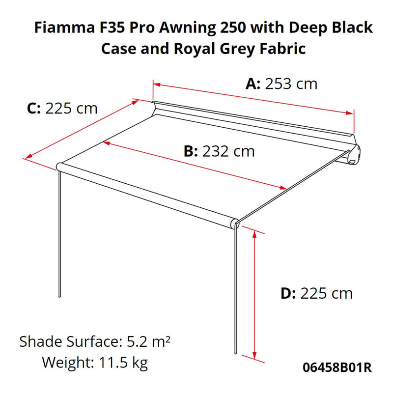 Fiamma F35 Pro 250 Awning Deep Black Case Royal Grey Fabric Campervan Caravan Fiamma - UK Camping And Leisure