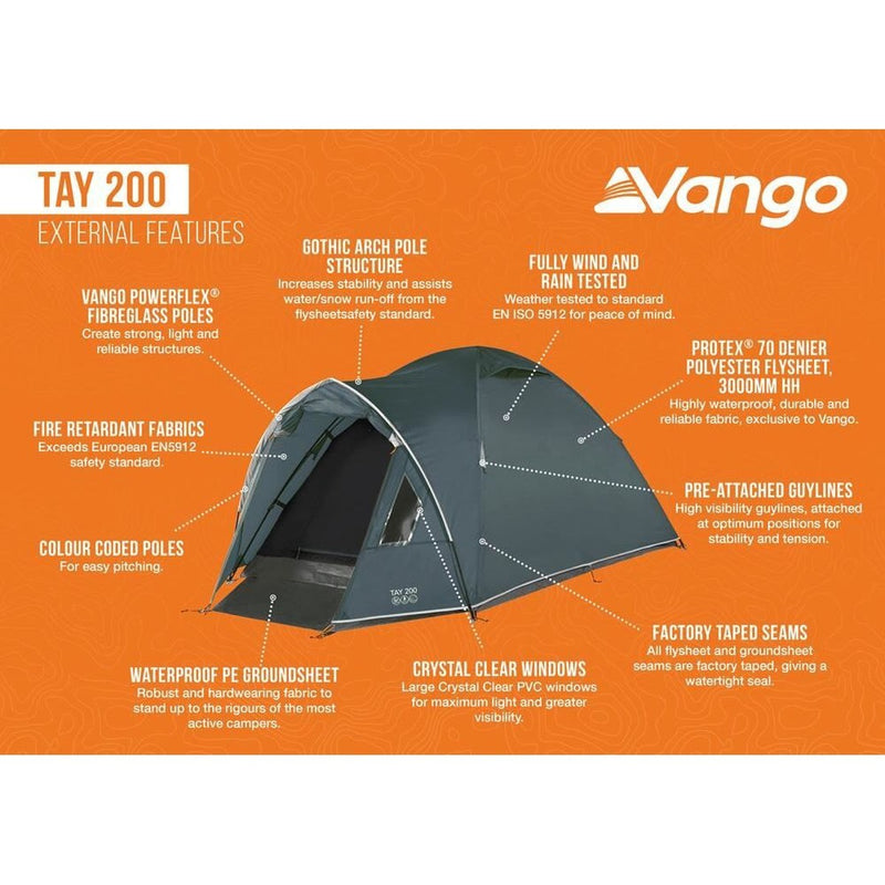 Vango Tay 200 Deep Blue 2 Person Poled Tent Vango - UK Camping And Leisure
