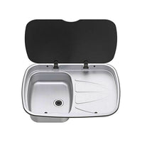 Thetford Argent Sink & Right Hand Drainer with Black Glass Lid
