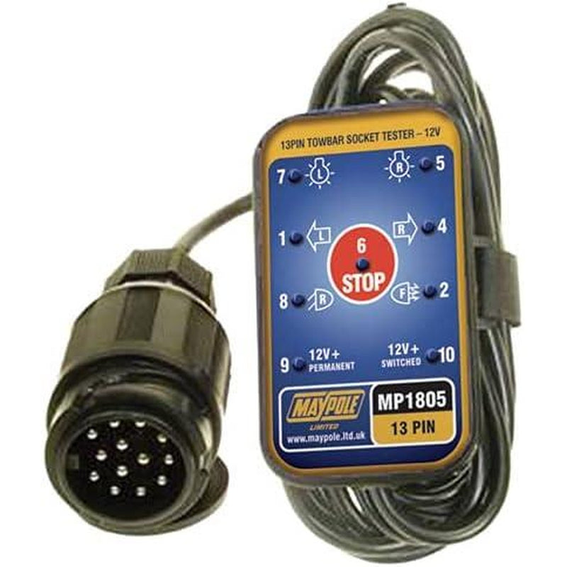 Maypole 13 Pin Caravan Towing 12V Vehicles Towbar Socket Tester Cable 3.5 m