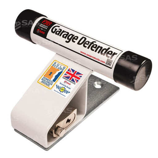 SAS Security Products SAS PJB Garage Defender for Up-and-Over Garage Doors Tarmac / White / Lock Standard - Main Product Image | UK Camping and Leisure