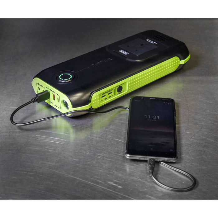 Sealey 31200MAH Power Bank Pack Charger with AC 3 Pin Plug & 2x USB & Light Sealey - UK Camping And Leisure