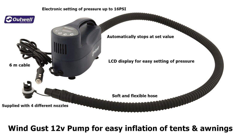 Outwell Wind Gust Tent Pump 12V, electrical pump to inflate tents / aw — UK Camping And Leisure