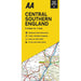 AA Central Southern England Road Map 9780749582814 AA - UK Camping And Leisure